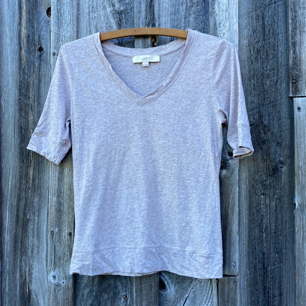 Loft Heathered Tan V Neck Tee